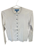 Karen Scott Beige Ribbed Crewneck Cardigan Sweater