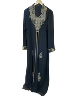 Black Gold & Pearl Beaded Intricate Kaftan Abaya