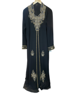 Black Gold & Pearl Beaded Intricate Kaftan Abaya