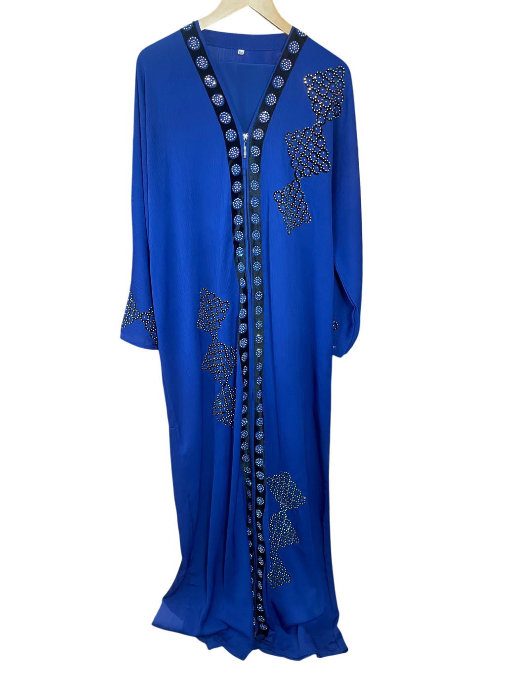 Royal Blue Embellished Front-Zip Moroccan Kaftan Abaya