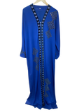 Royal Blue Embellished Front-Zip Moroccan Kaftan Abaya