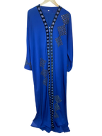 Royal Blue Embellished Front-Zip Moroccan Kaftan Abaya