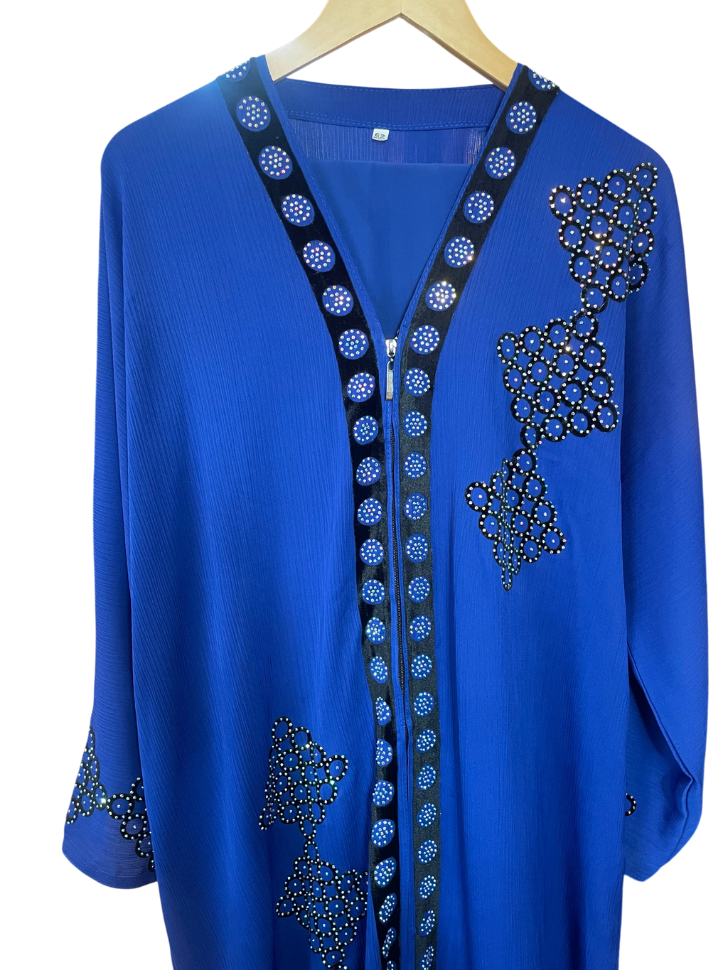 Royal Blue Embellished Front-Zip Moroccan Kaftan Abaya