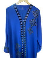 Royal Blue Embellished Front-Zip Moroccan Kaftan Abaya