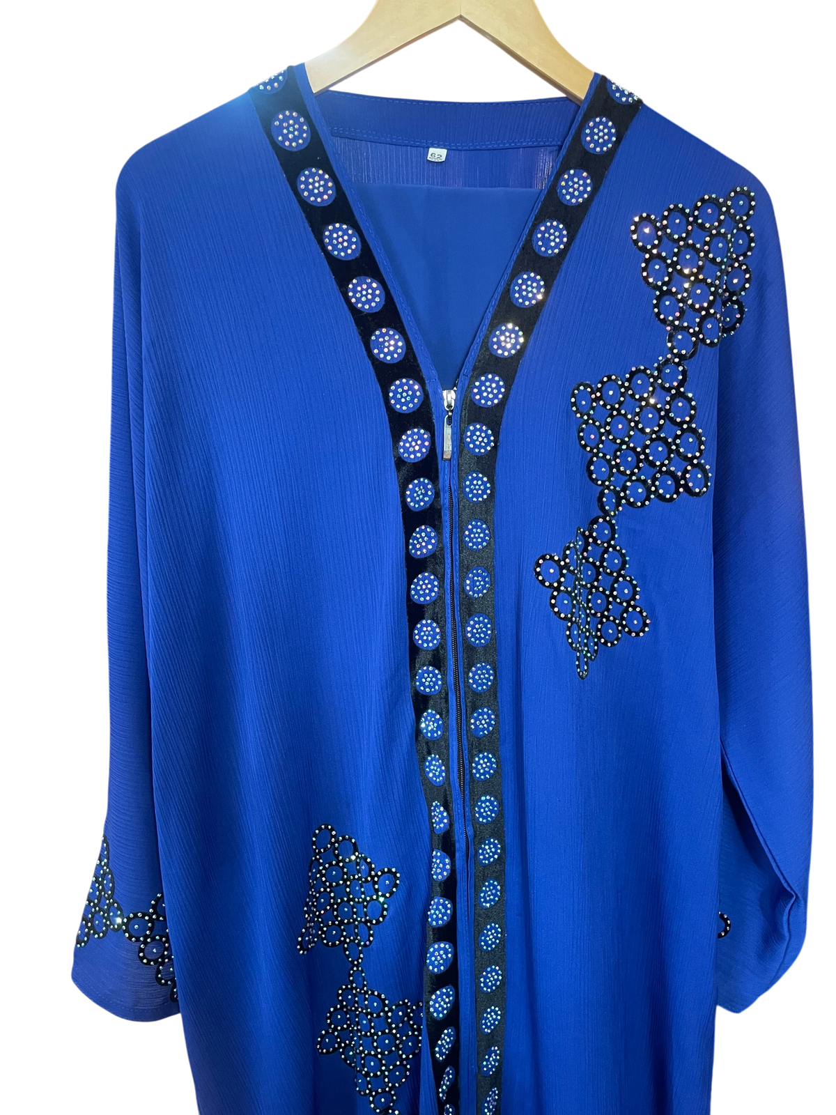Royal Blue Embellished Front-Zip Moroccan Kaftan Abaya