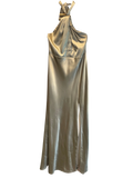 Sage Green Satin Halter Neck High-Slit Maxi Dress
