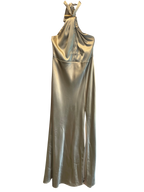 Sage Green Satin Halter Neck High-Slit Maxi Dress