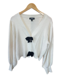 Express Cream Textured Knit Bow-Front Cardigan