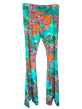 Roberto Cavalli Turquoise Tropical Floral Print Flare Pants