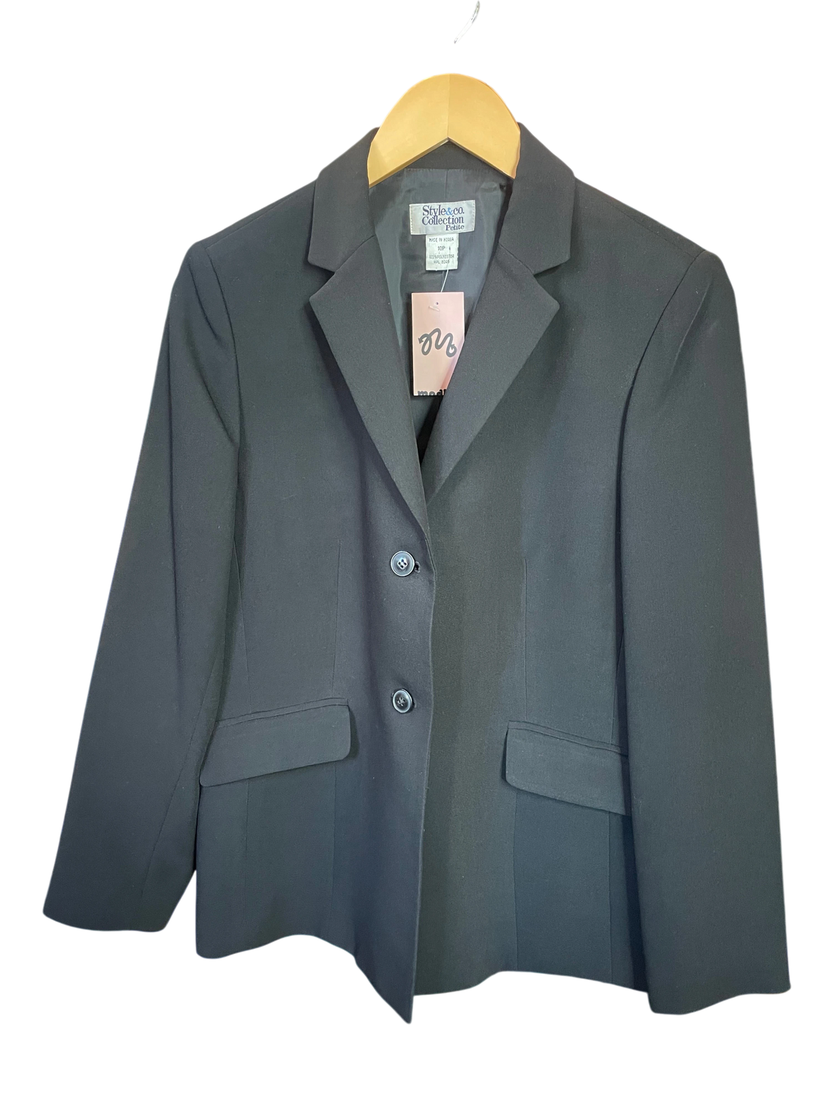Style & Co. Petite Black Two-Button Tailored Blazer