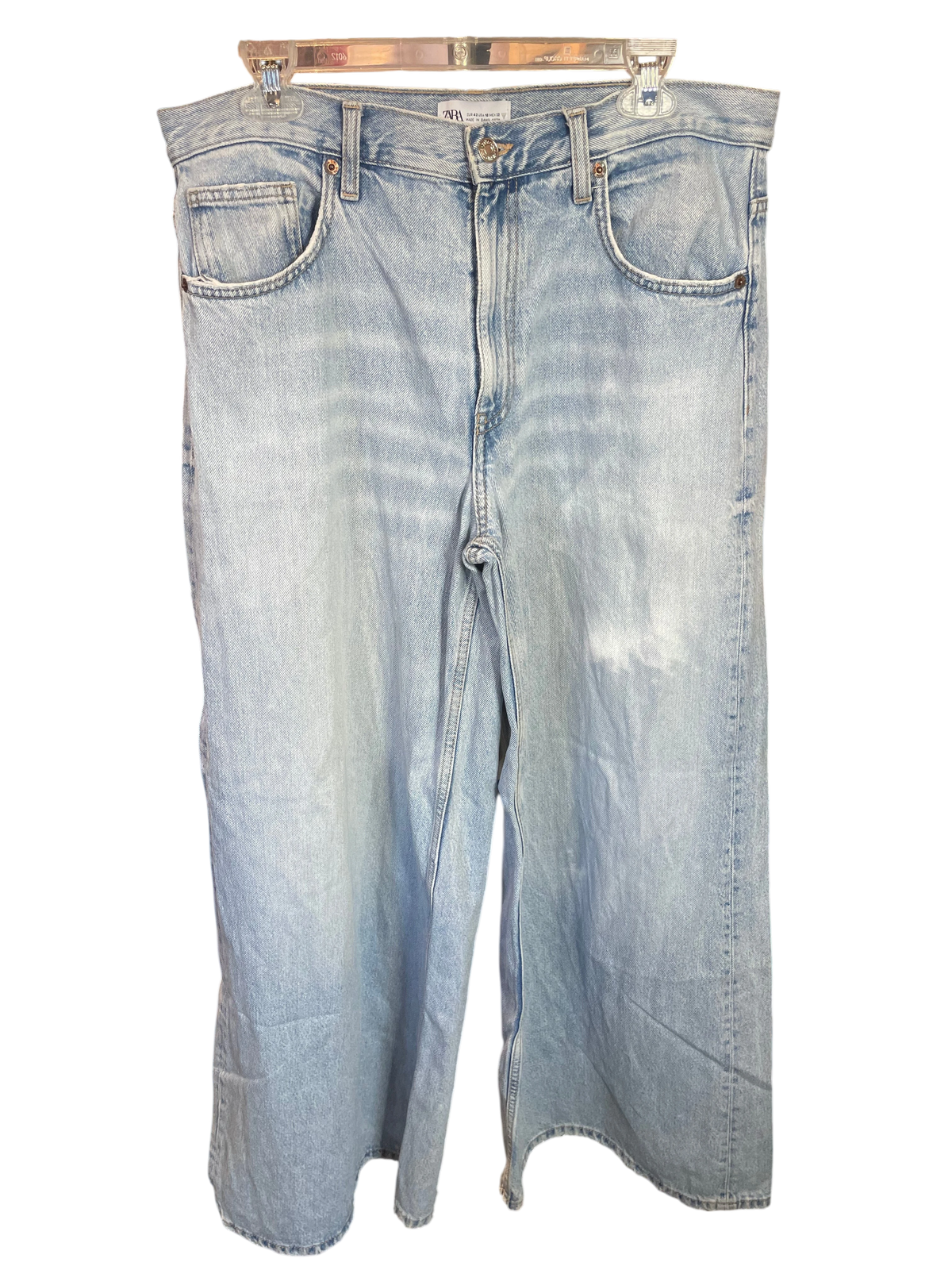 Zara Light Wash High-Rise Wide-Leg Denim Jeans