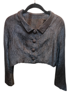 Vintage Black Floral Matelassé Cropped Jacket