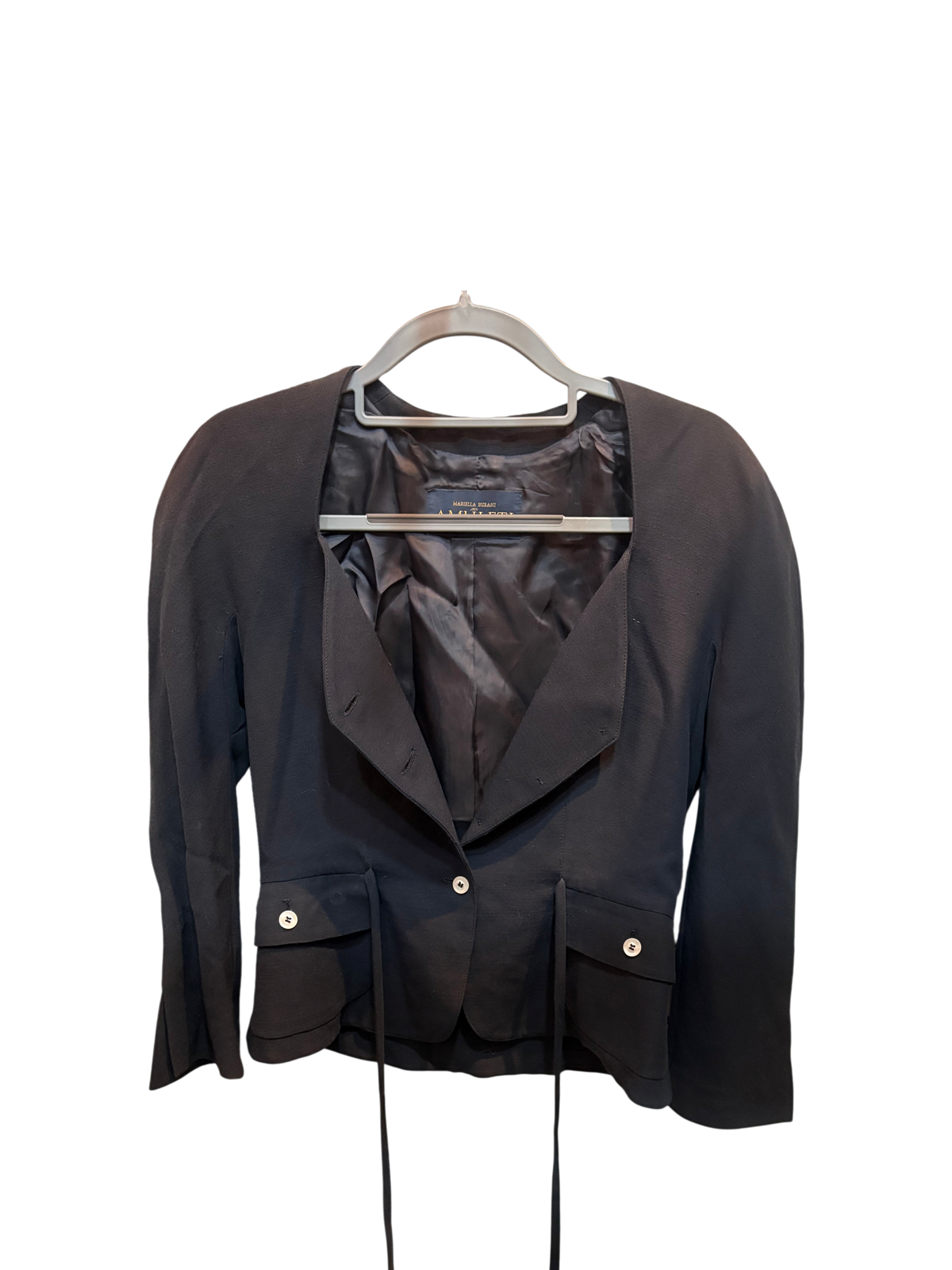 Mariella Burani Amuleti Black Tie-Accent Blazer Jacket