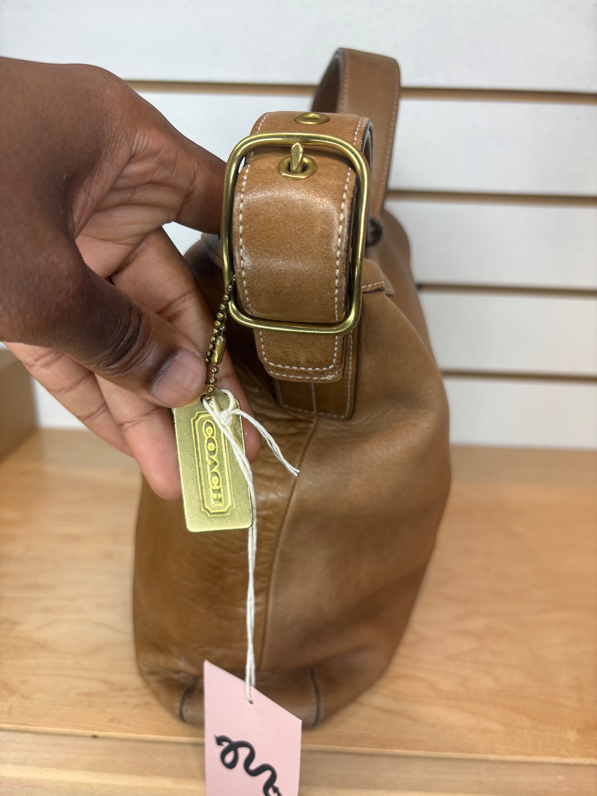 Vintage Coach British Tan Leather Ergonomic Hobo Shoulder Bag