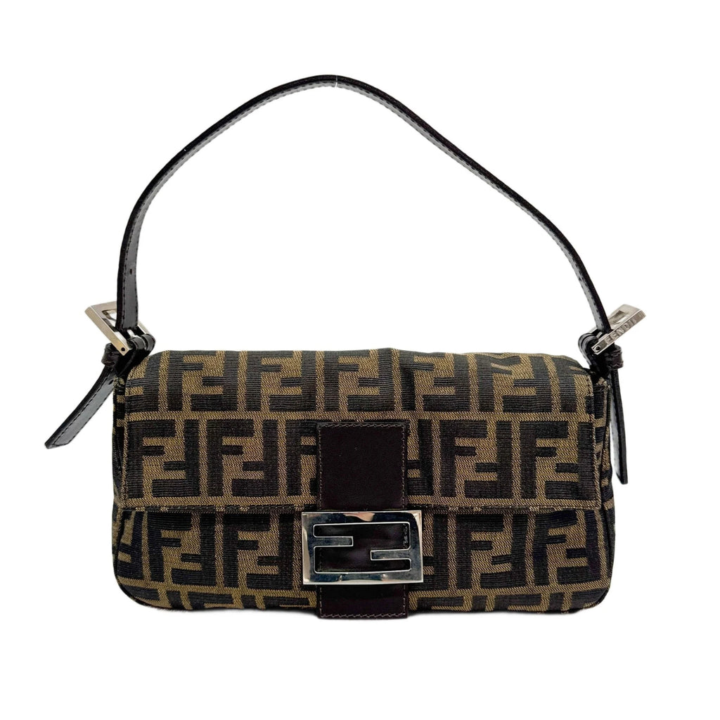 FENDI Baguette Zucca Brown Canvas Shoulder Bag