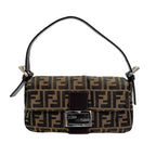 FENDI Baguette Zucca Brown Canvas Shoulder Bag