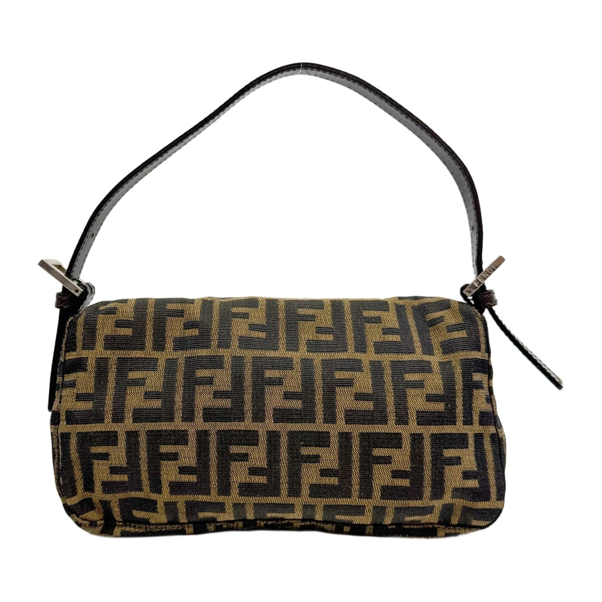 FENDI Baguette Zucca Brown Canvas Shoulder Bag