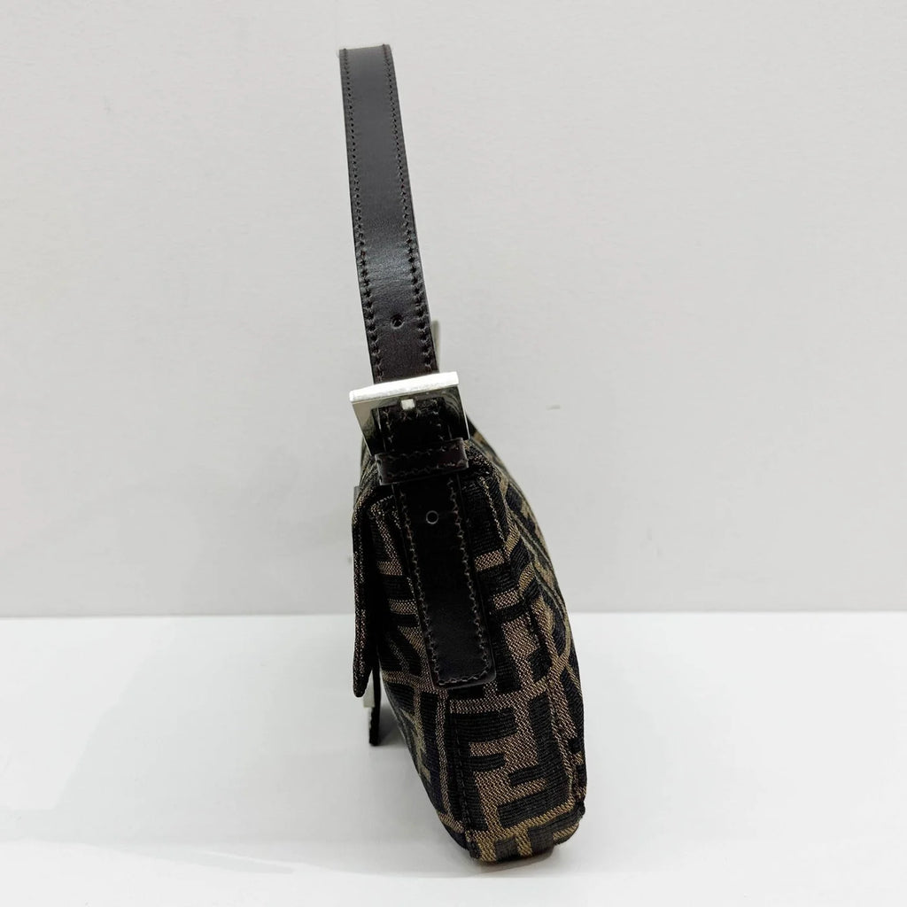 FENDI Baguette Zucca Brown Canvas Shoulder Bag