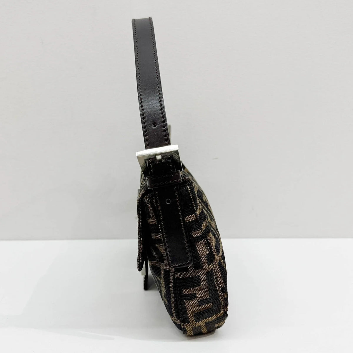 FENDI Baguette Zucca Brown Canvas Shoulder Bag