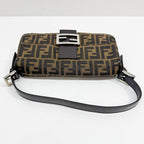 FENDI Baguette Zucca Brown Canvas Shoulder Bag