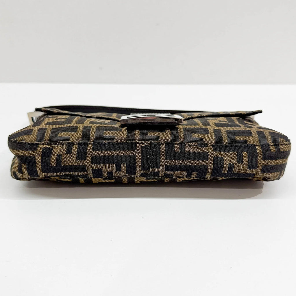 FENDI Baguette Zucca Brown Canvas Shoulder Bag