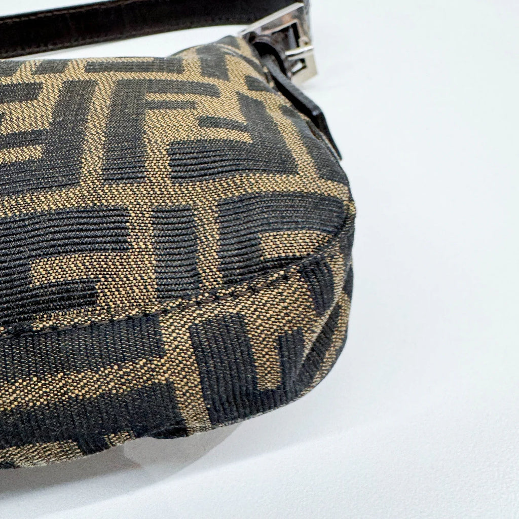 FENDI Baguette Zucca Brown Canvas Shoulder Bag