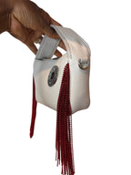 Bimba y Lola White Leather Crossbody Bag with Metallic Red Beaded Fringe