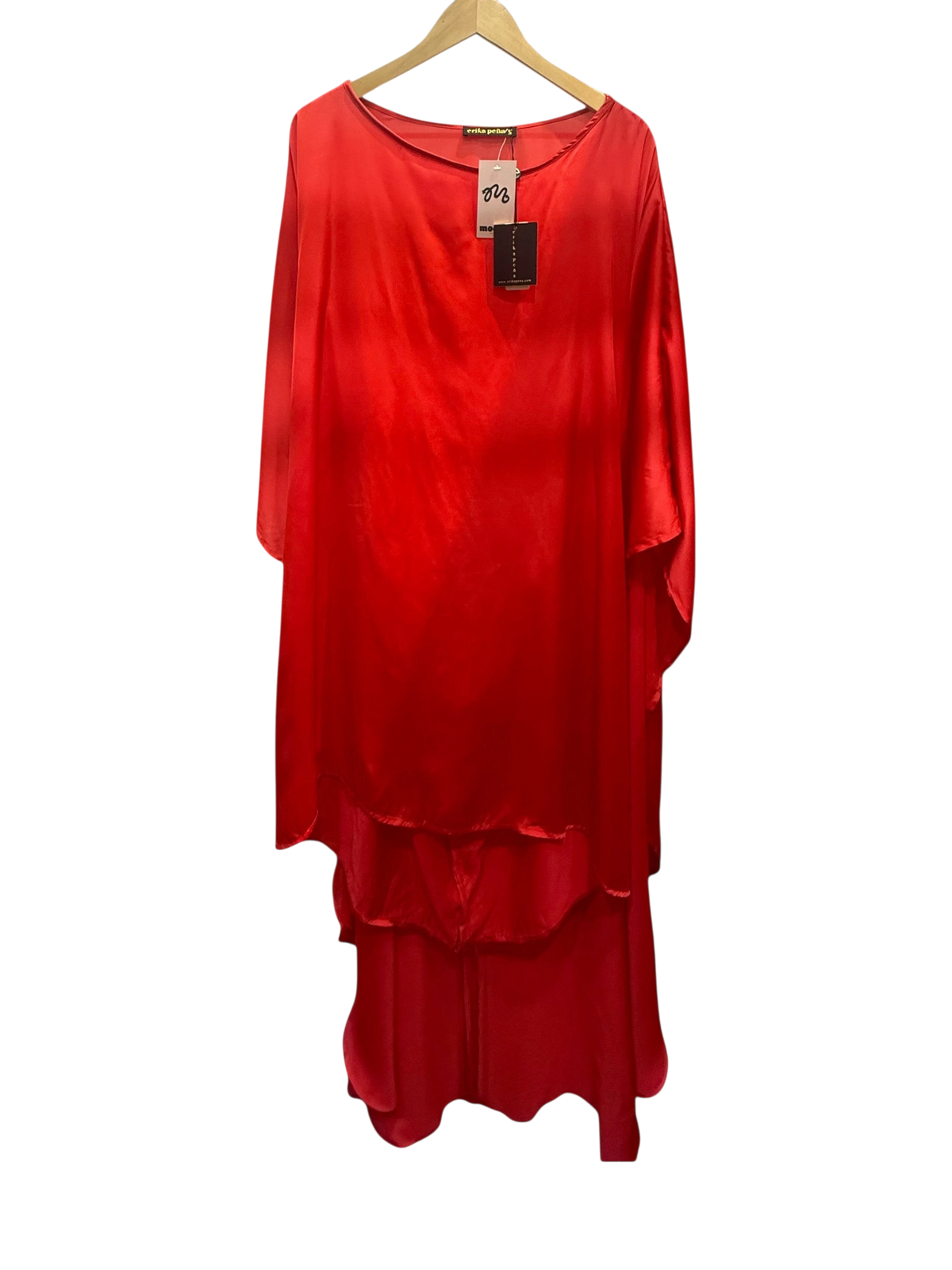 Erika Peña Vibrant Red Satin Kaftan Maxi Dress