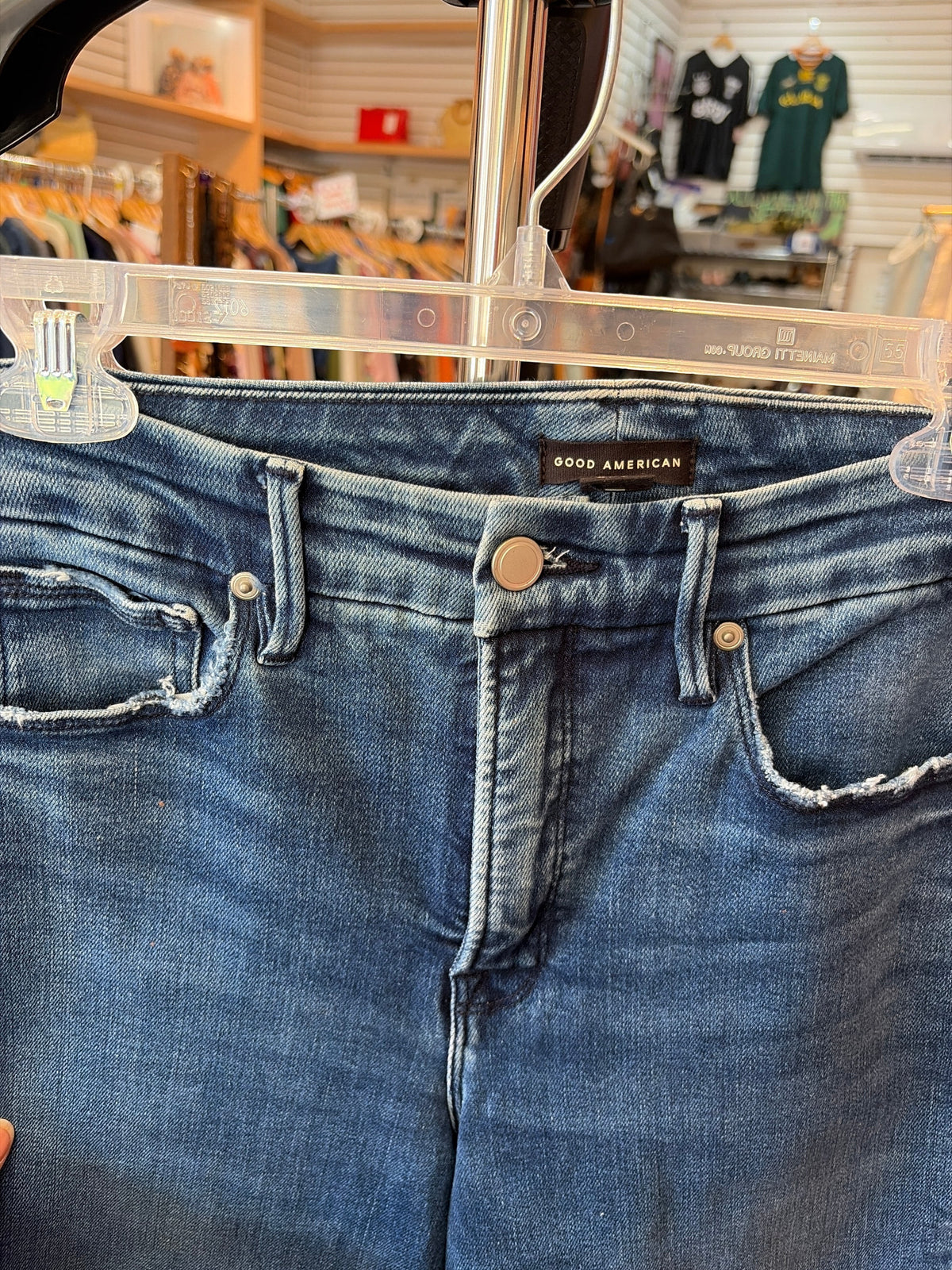 Good American High-Rise Wide-Leg Raw Hem Blue Jeans
