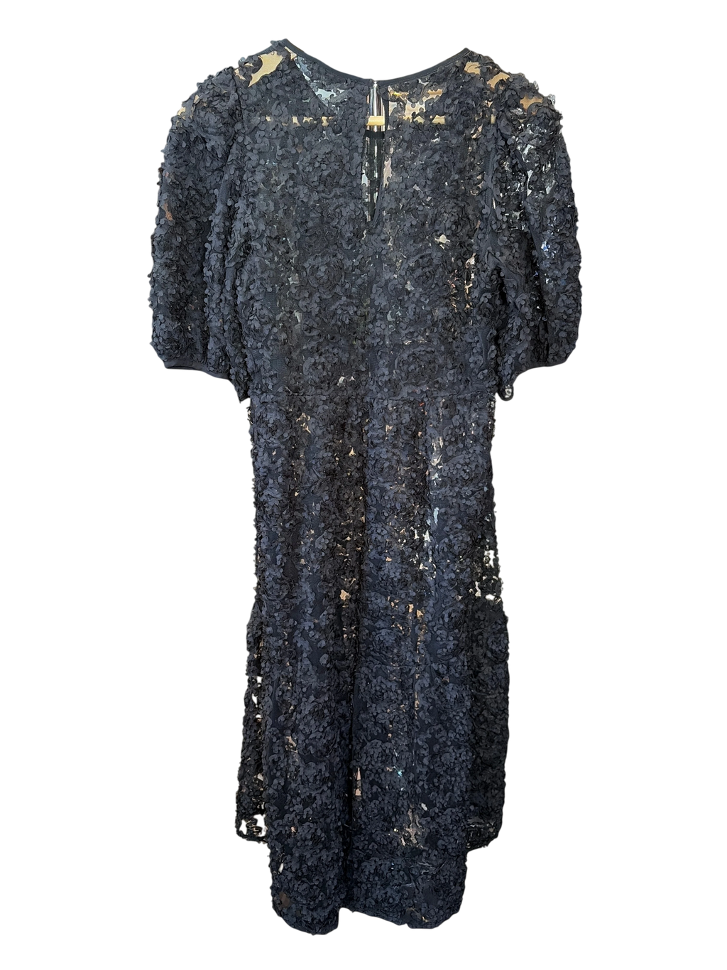 Zara Black 3D Floral Applique Textured Lace Midi Dress