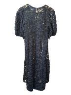 Zara Black 3D Floral Applique Textured Lace Midi Dress