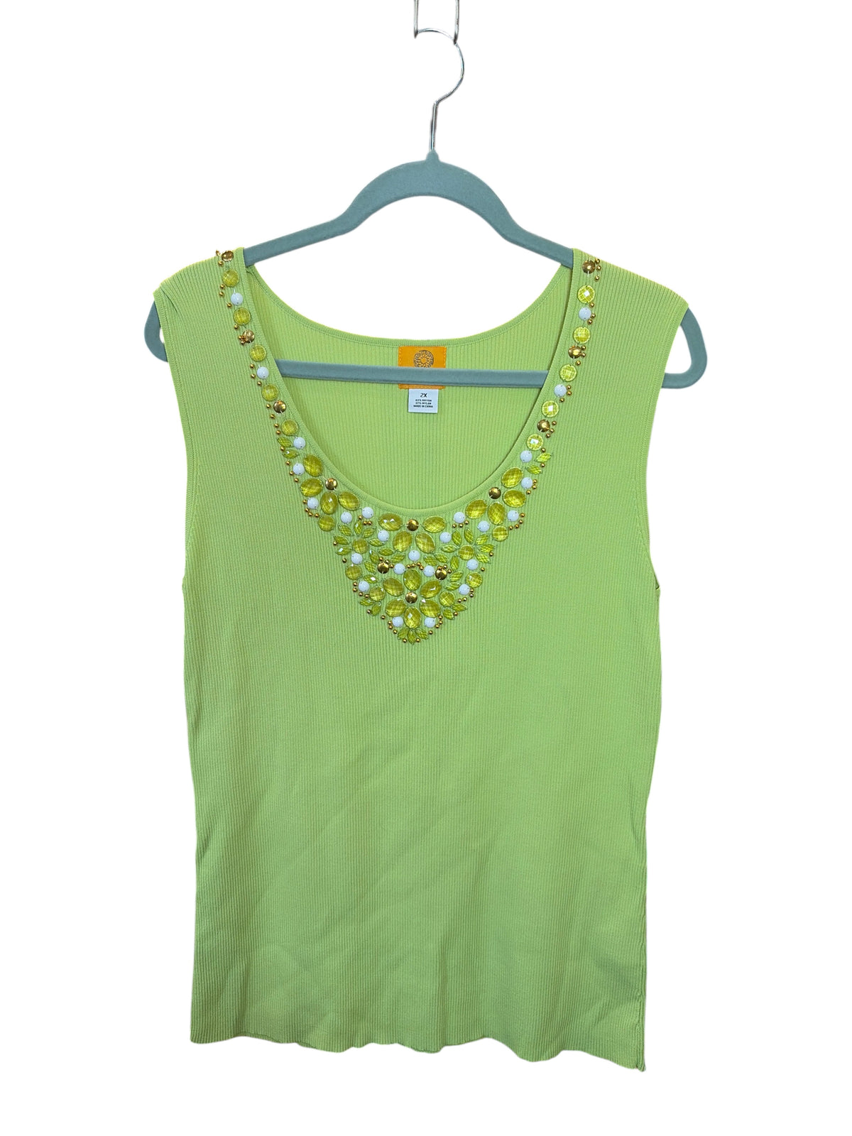Ruby Rd. Lime Green Shimmer Jacket & Embellished Ribbed Tank Top Two-Piece Twin Set