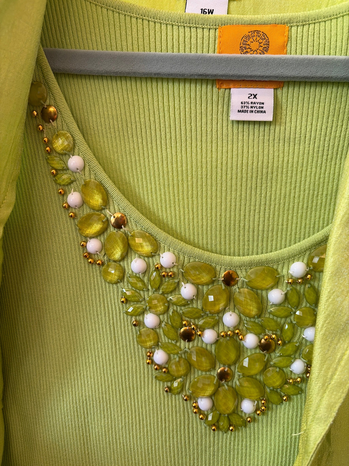 Ruby Rd. Lime Green Shimmer Jacket & Embellished Ribbed Tank Top Two-Piece Twin Set