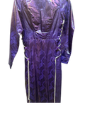 Royal Purple Metallic Damask Jacquard Maxi Dress with Rhinestone Trim