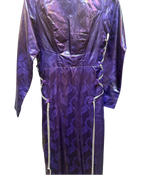 Royal Purple Metallic Damask Jacquard Maxi Dress with Rhinestone Trim