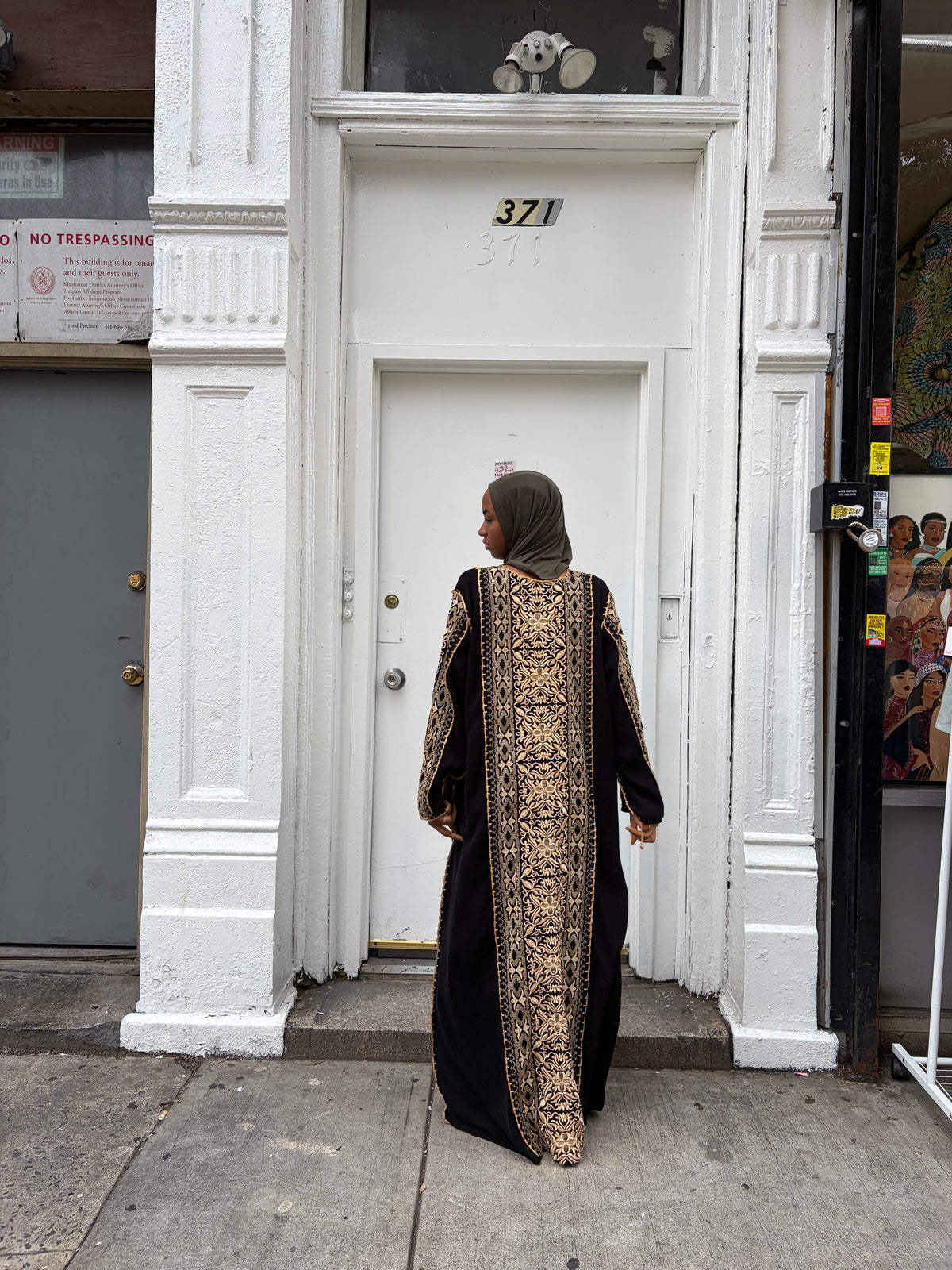 Black Kaftan Abaya with Intricate Gold Embroidery