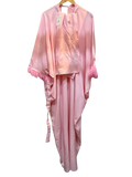 Bubblegum Pink Feather-Trim Draped Kaftan Maxi Dress Set