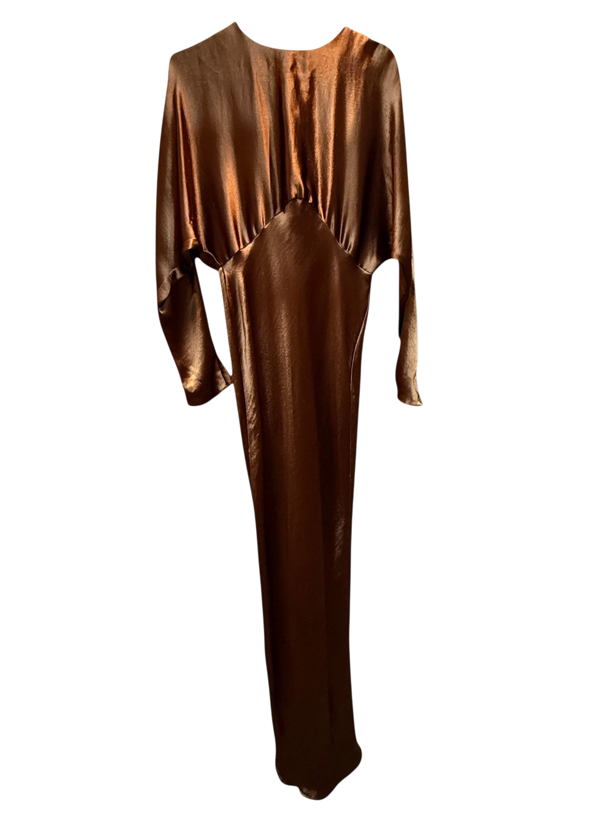 Chocolate Brown Liquid Satin Dolman Sleeve Maxi Dress
