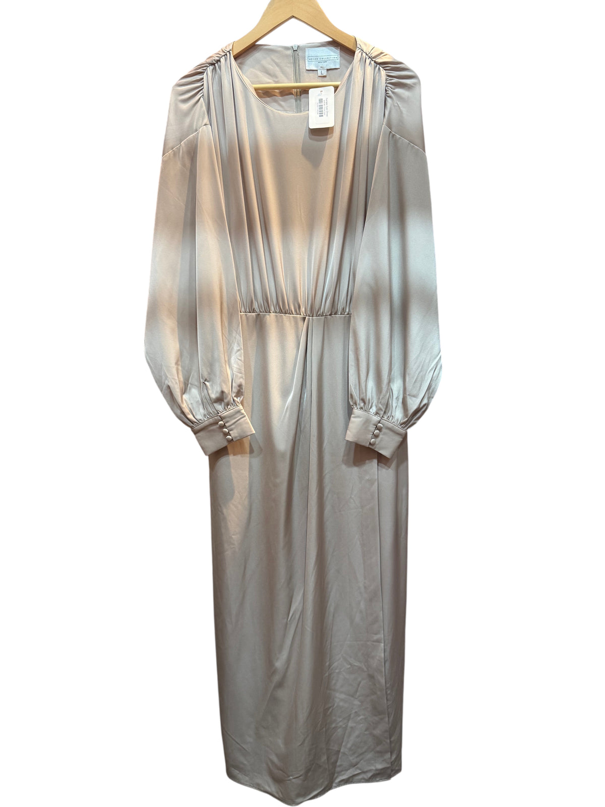 Veiled Collection Champagne Satin Long Sleeve Maxi Dress