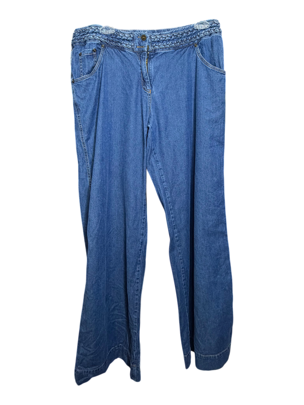 Vintage Braided Waistband Wide-Leg Denim Jeans