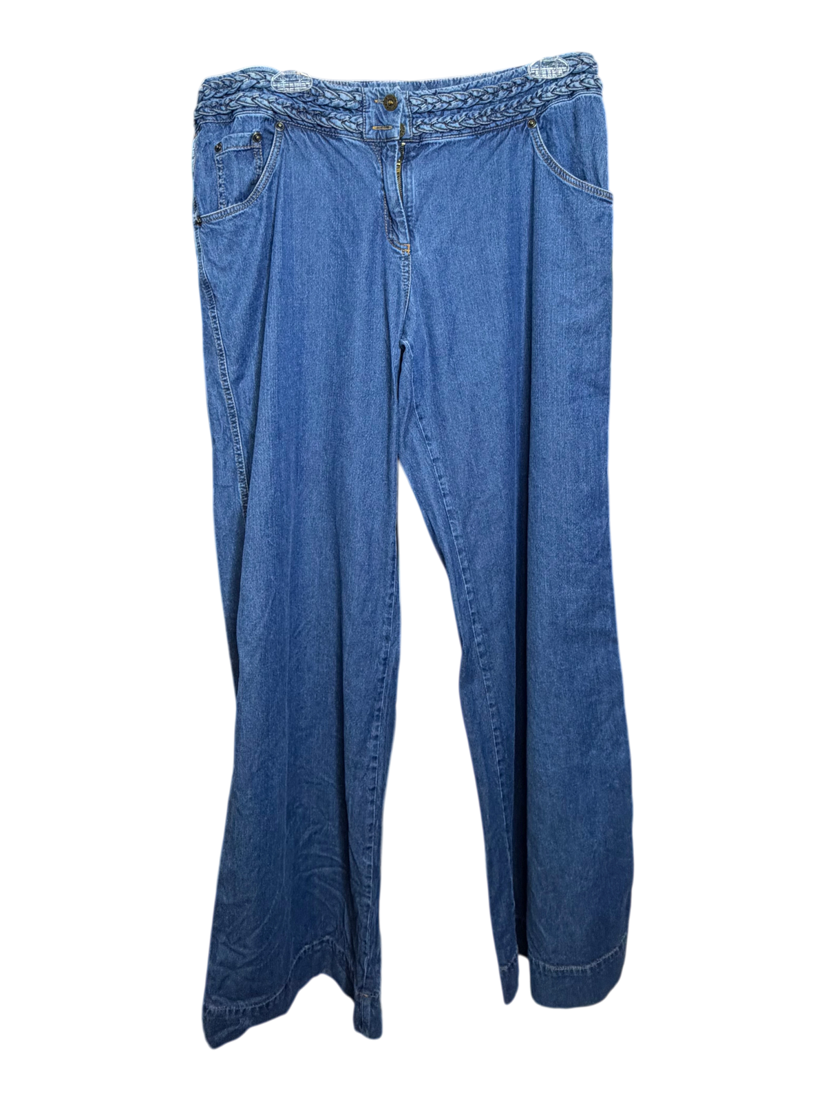 Vintage Braided Waistband Wide-Leg Denim Jeans