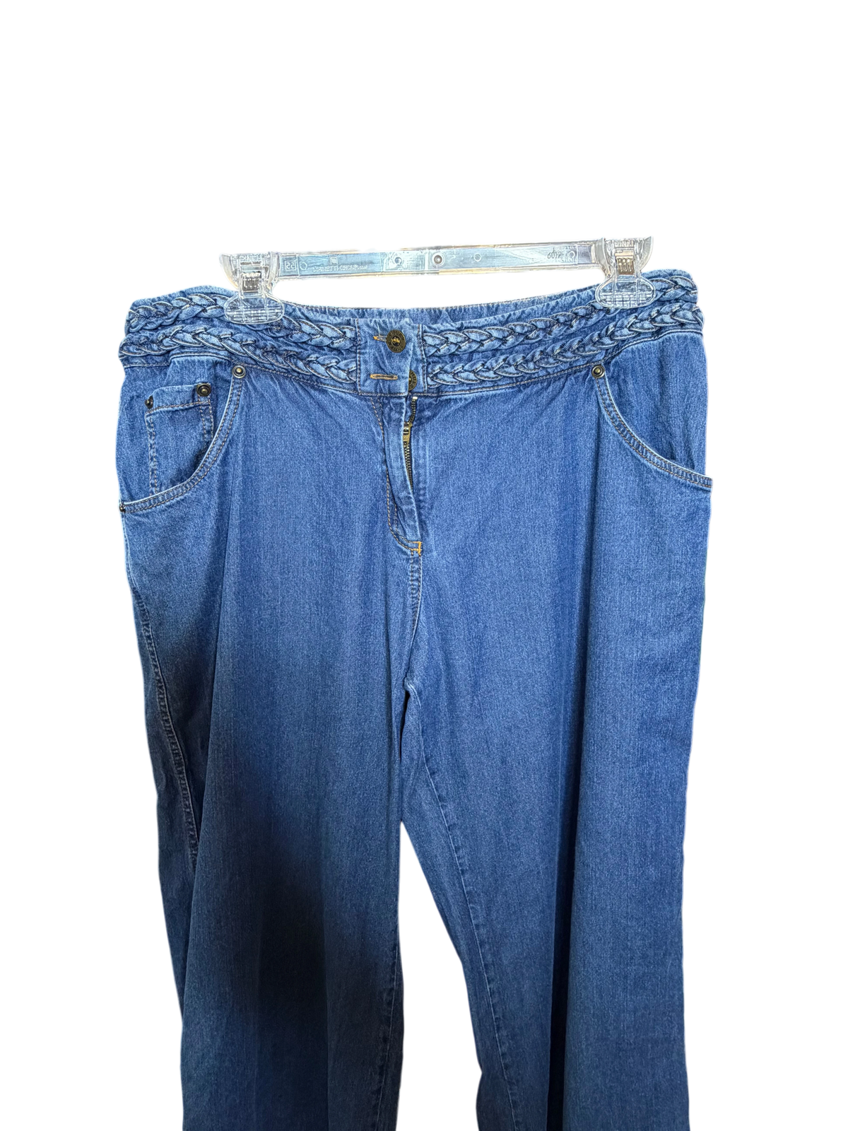 Vintage Braided Waistband Wide-Leg Denim Jeans