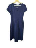 Shelby & Palmer Navy Blue Stitched-Pleat Fit & Flare Dress