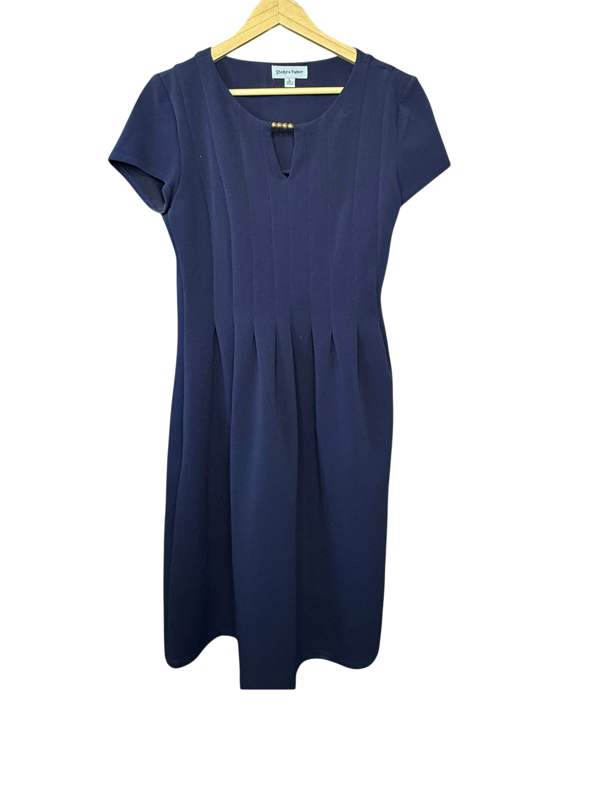 Shelby & Palmer Navy Blue Stitched-Pleat Fit & Flare Dress