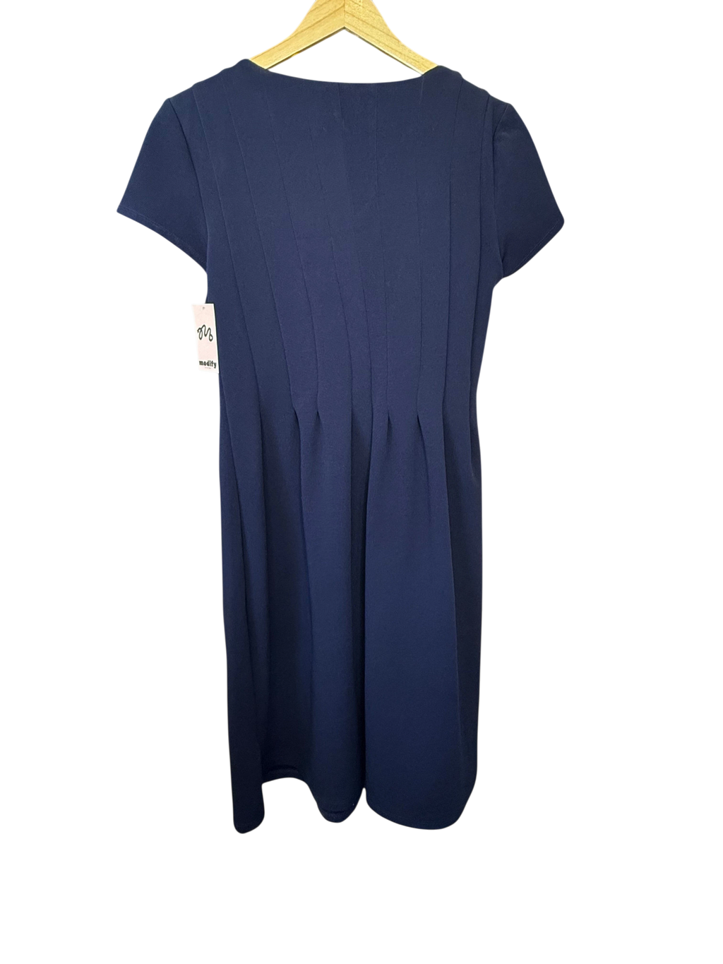 Shelby & Palmer Navy Blue Stitched-Pleat Fit & Flare Dress