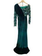 Vintage Emerald Green Velvet & Sequined Lattice Evening Gown