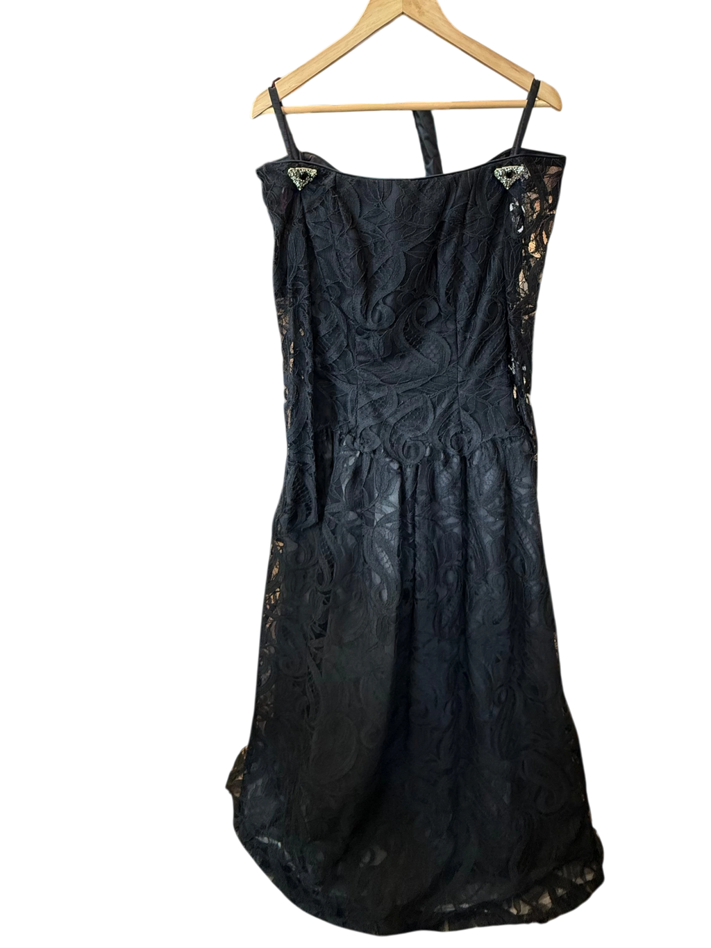 Raoul Arango for Saks Fifth Avenue Black 100% Silk Lace Vintage Evening Midi Dress