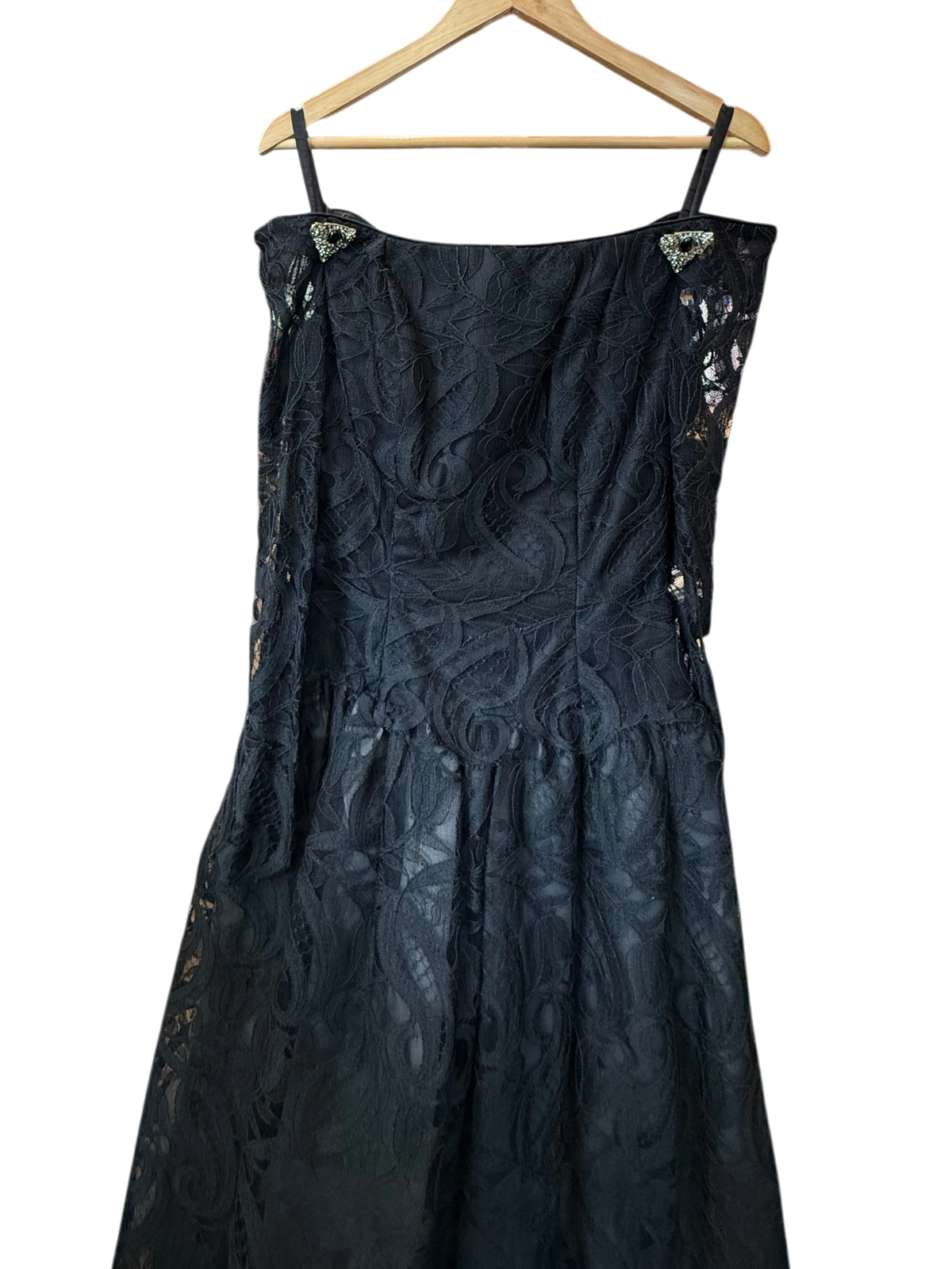 Raoul Arango for Saks Fifth Avenue Black 100% Silk Lace Vintage Evening Midi Dress