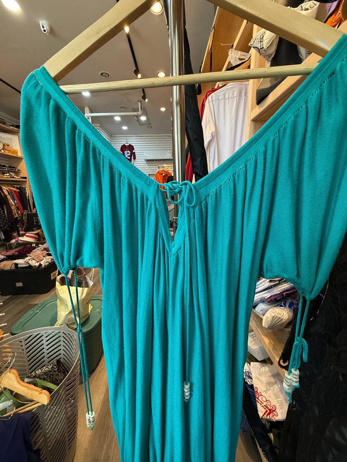 Turquoise Teal Off-the-Shoulder Maxi Dress