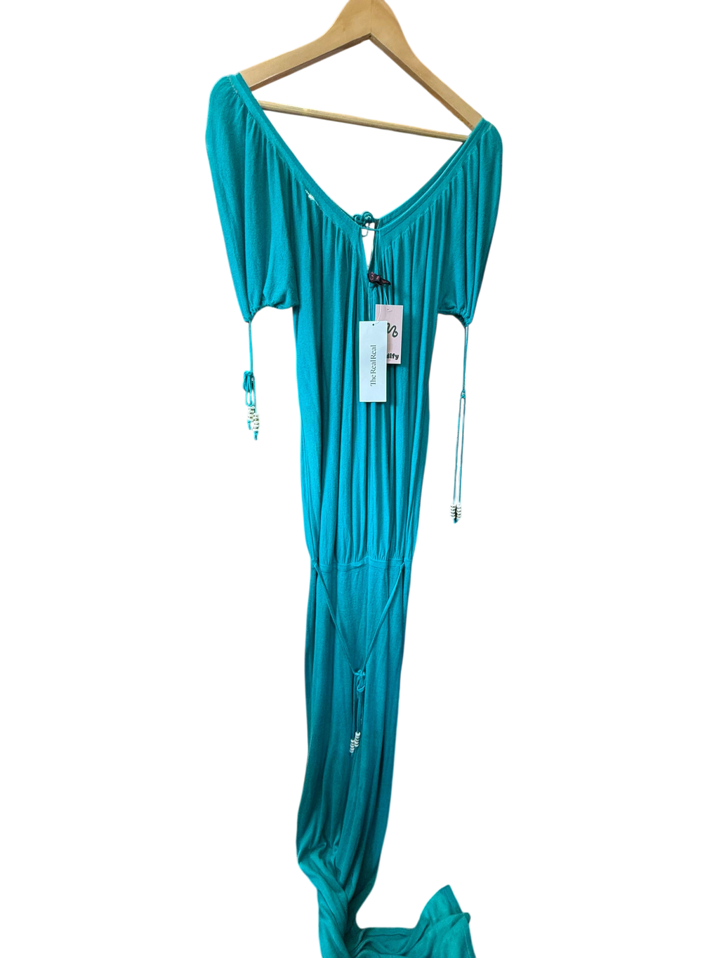 Turquoise Teal Off-the-Shoulder Maxi Dress